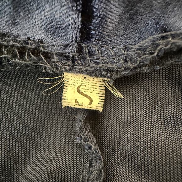 Navy Blue Jewel Tone Crushed Velvet Longline Cardigan Duster | Open Front | Sm - Picture 4 of 10